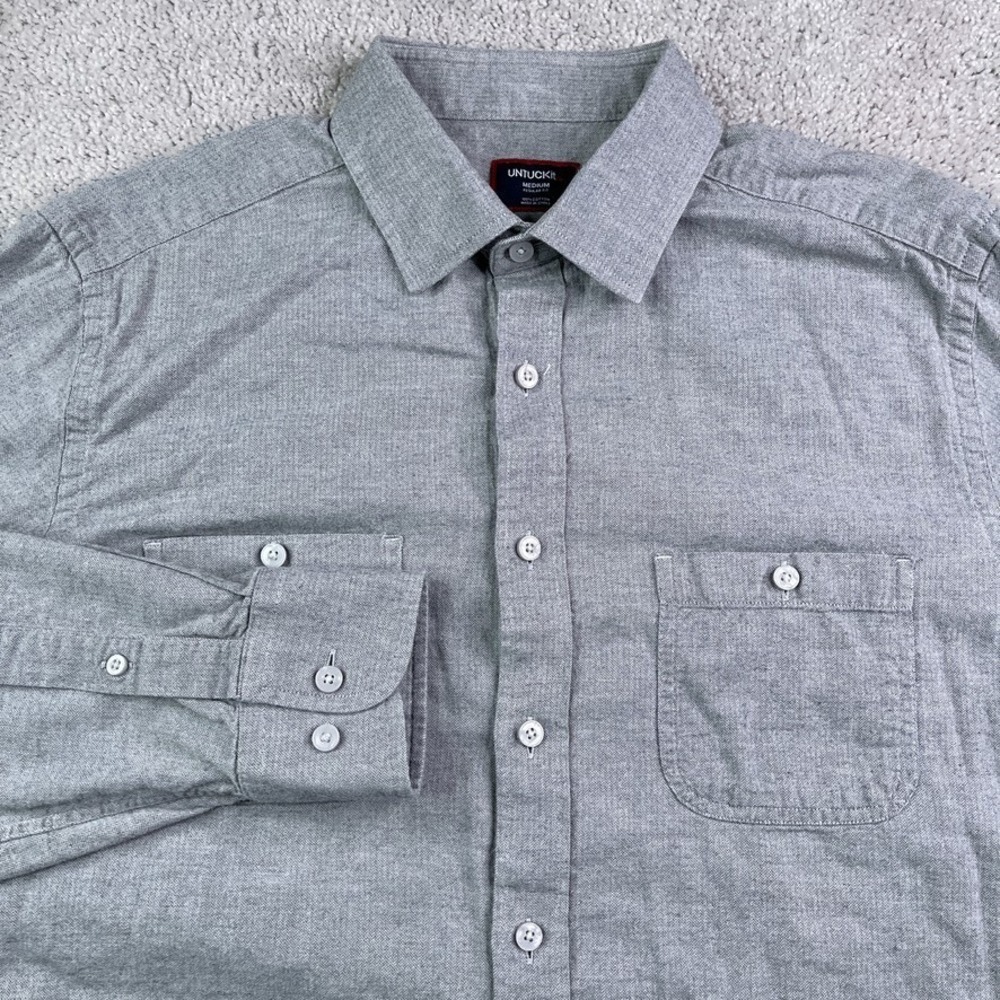UNTUCKit Shirt Mens Medium Grey Chevron Hemsworth Regular Fit Button Up